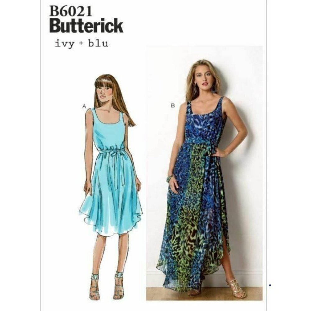 Butterick Sewing Pattern 6021 Misses Dress Belt Size 8-16 Maxi Knee Length